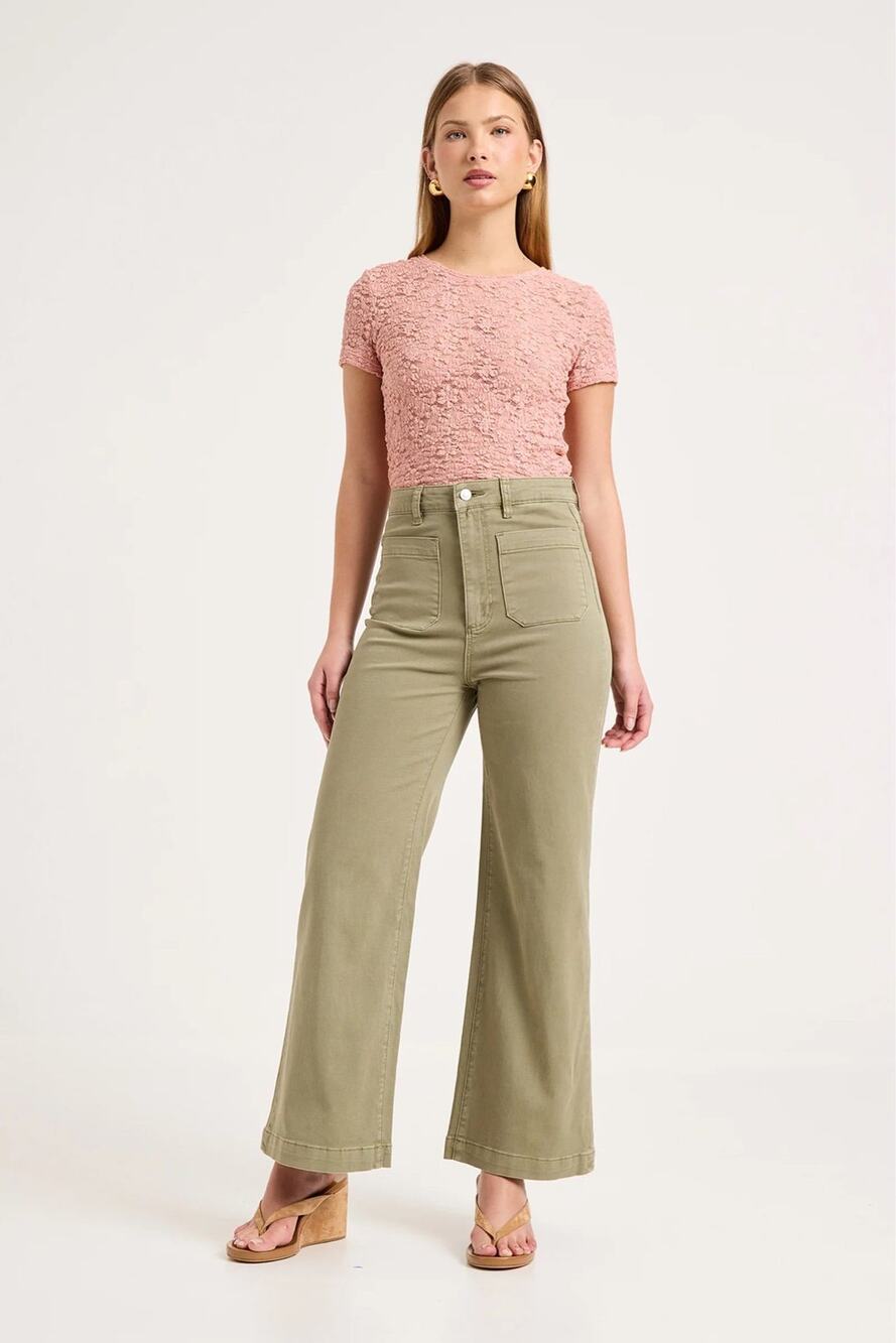 Rolla’s Sailor High Rise Wide Leg Jeans Olive Green Size 26